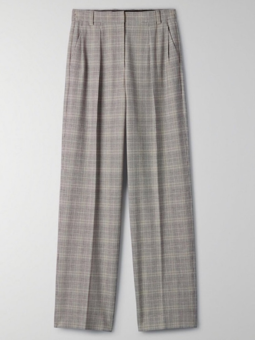 Aritzia Babaton Grey Cascade Plaid Pants High Rise Wide Leg Sz 6 - Picture 3 of 15